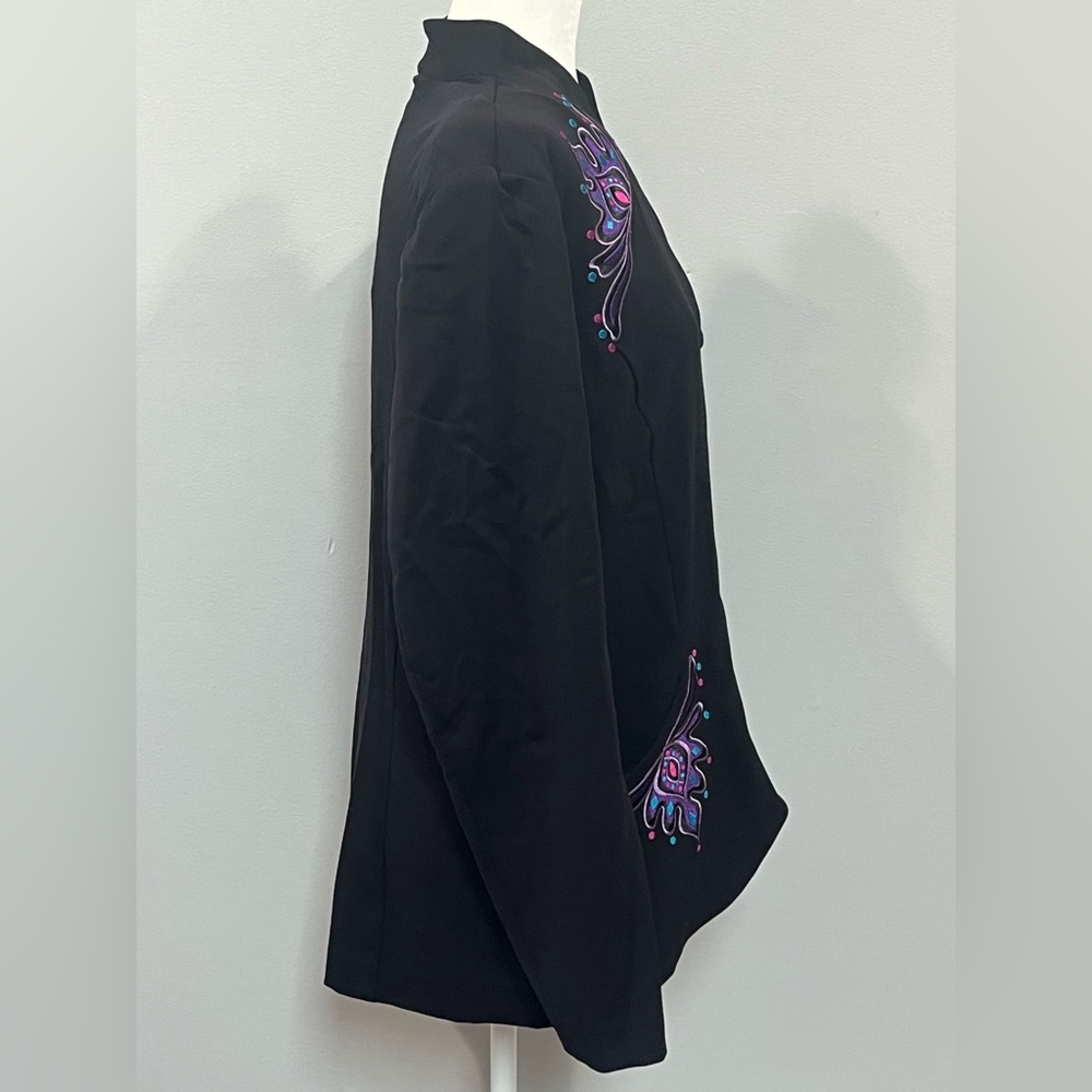BOB MACKIE WEARABLE ART Blazer Size L Black Multi Embroidered Button Front NWT‎ - Picture 9 of 10